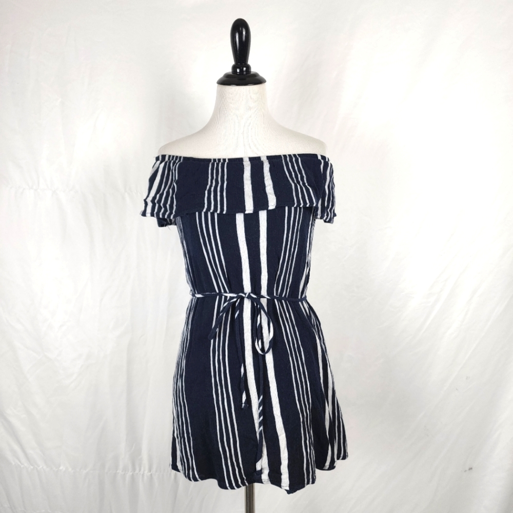 Cotton On Nautical Striped Blue White Off the Shoulder Lined Romper , Small